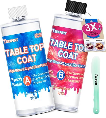 Teexpert Table Top Epoxy Resin Kit 30OZ, 3X Yellow Resistant & Super Gloss Finish Coating Resin, Crystal Clear Resin Epoxy Kit for Wood Table, Bar Top & Kitchen Countertop, Epoxy Art Crafts, DIY in Saudi Arabia