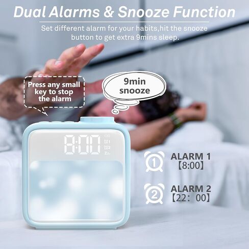 AIRIVO Alarm Clock Night Lights, Rechargeable Alarm Clock for Bedrooms, 6 Scenes & White Noise Sync, Dual Alarms & Snooze, for Heavy Sleepers, Gifts for Kids Teens (Pink) in Kuwait