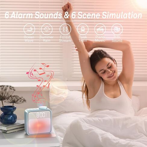 AIRIVO Alarm Clock Night Lights, Rechargeable Alarm Clock for Bedrooms, 6 Scenes & White Noise Sync, Dual Alarms & Snooze, for Heavy Sleepers, Gifts for Kids Teens (Pink) in Kuwait