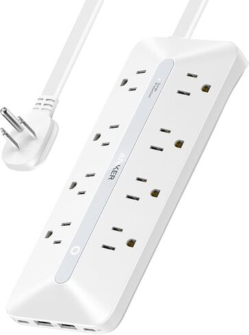 Flat Plug Power Strip, Anker 12-in-1 USB C Power Strip with 8 AC Outlets, 2 USB C, 2 USB A Ports, 5 ft Extension Cord, Slim Desk Charging Station, 900J Surge Protection, 35W Max for Home, Office, Dorm in Saudi Arabia