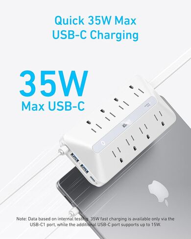 Flat Plug Power Strip, Anker 12-in-1 USB C Power Strip with 8 AC Outlets, 2 USB C, 2 USB A Ports, 5 ft Extension Cord, Slim Desk Charging Station, 900J Surge Protection, 35W Max for Home, Office, Dorm in Saudi Arabia