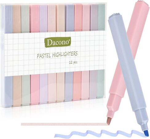 Aesthetic Highlighters, 12 Pcs Dual Tip Highlighters Assorted Colors No Bleed Dry Fast Easy to Hold, Pastel Highlighters Marker Pens for Journal Bible Planner Notes School Office Supplies in Kuwait