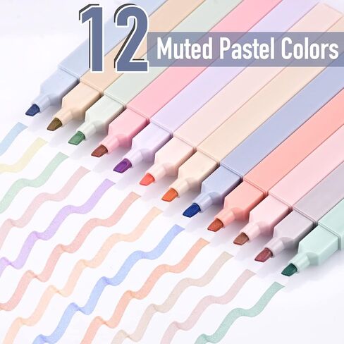 Aesthetic Highlighters, 12 Pcs Dual Tip Highlighters Assorted Colors No Bleed Dry Fast Easy to Hold, Pastel Highlighters Marker Pens for Journal Bible Planner Notes School Office Supplies in Kuwait