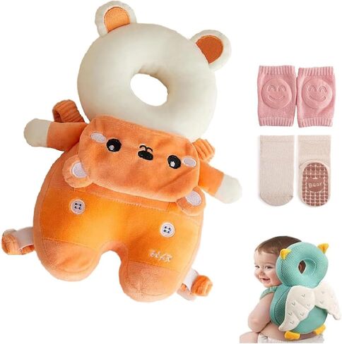 Baby Head Protector Backpack, Head Protector Pad Safety Cushion for Crawling and Walking with Baby Knee Pads (Ordinary Model-Gray bee), Larger in Saudi Arabia