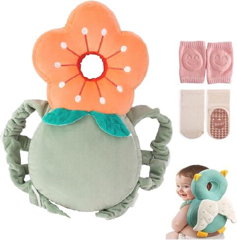 Baby Head Protector Backpack, Head Protector Pad Safety Cushion for Crawling and Walking with Baby Knee Pads (Ordinary Model-Gray bee), Larger in Saudi Arabia
