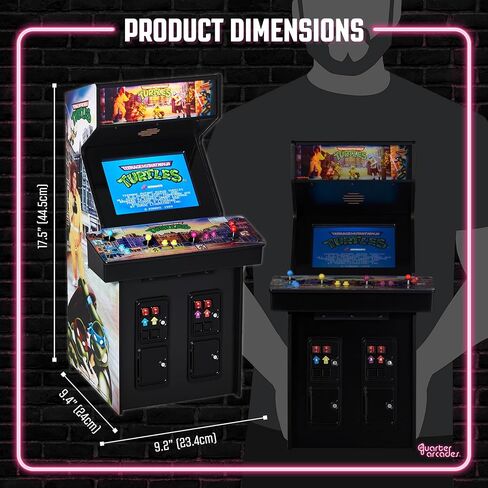Numskull Quarter Arcades Teenage Mutant Ninja Turtles Collector's Edition Mini Arcade - نسخة طبق الأصل خشبية أصلية بمقياس 1/4، ذاكرة قراءة فقط أصلية، بطارية قابلة لإعادة الشحن ومكبرات صوت 3 وات لعشاق الرجعية in Kuwait