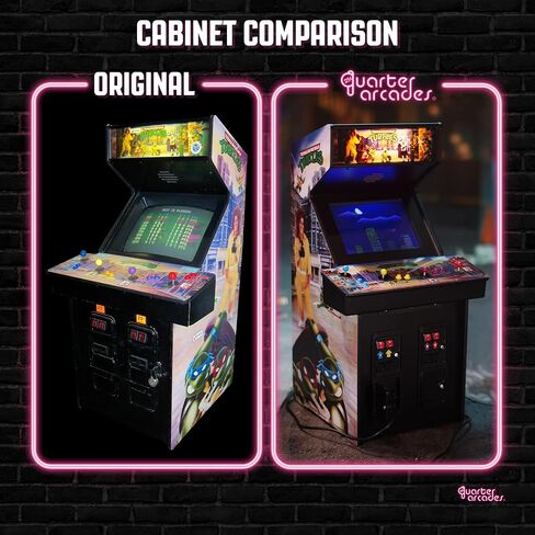 Numskull Quarter Arcades Teenage Mutant Ninja Turtles Collector's Edition Mini Arcade - نسخة طبق الأصل خشبية أصلية بمقياس 1/4، ذاكرة قراءة فقط أصلية، بطارية قابلة لإعادة الشحن ومكبرات صوت 3 وات لعشاق الرجعية in Kuwait