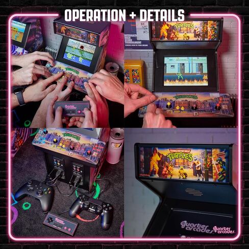 Numskull Quarter Arcades Teenage Mutant Ninja Turtles Collector's Edition Mini Arcade - نسخة طبق الأصل خشبية أصلية بمقياس 1/4، ذاكرة قراءة فقط أصلية، بطارية قابلة لإعادة الشحن ومكبرات صوت 3 وات لعشاق الرجعية in Kuwait