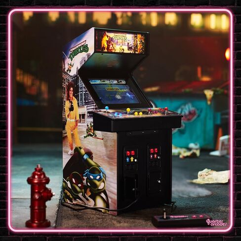 Numskull Quarter Arcades Teenage Mutant Ninja Turtles Collector's Edition Mini Arcade - نسخة طبق الأصل خشبية أصلية بمقياس 1/4، ذاكرة قراءة فقط أصلية، بطارية قابلة لإعادة الشحن ومكبرات صوت 3 وات لعشاق الرجعية in Kuwait