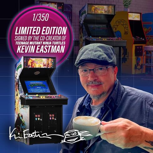 Numskull Quarter Arcades Teenage Mutant Ninja Turtles Collector's Edition Mini Arcade - نسخة طبق الأصل خشبية أصلية بمقياس 1/4، ذاكرة قراءة فقط أصلية، بطارية قابلة لإعادة الشحن ومكبرات صوت 3 وات لعشاق الرجعية in Kuwait