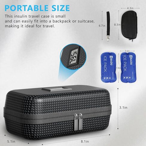 Insulin Cooler Travel Case TSA Approved Medication Diabetic Cooler for Daily Life Trip Refrigerated Medicine Organizer Bag for Insulin Pens and Diabetic Supplies Storage with Ice Pack(Carbon Fiber) in Saudi Arabia