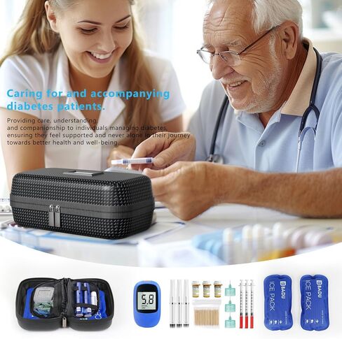 Insulin Cooler Travel Case TSA Approved Medication Diabetic Cooler for Daily Life Trip Refrigerated Medicine Organizer Bag for Insulin Pens and Diabetic Supplies Storage with Ice Pack(Carbon Fiber) in Saudi Arabia