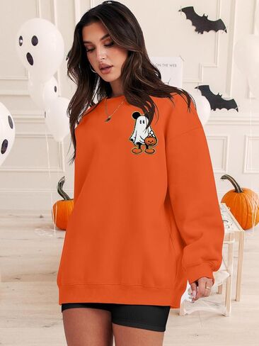 BANGELY Halloween Sweatshirt Women Oversized Cute Spooky Ghost Graphic Shirt Halloween Sweater Fall Long Sleeve Pullover Top in Kuwait