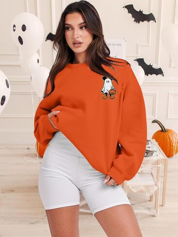 BANGELY Halloween Sweatshirt Women Oversized Cute Spooky Ghost Graphic Shirt Halloween Sweater Fall Long Sleeve Pullover Top in Kuwait