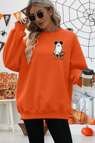BANGELY Halloween Sweatshirt Women Oversized Cute Spooky Ghost Graphic Shirt Halloween Sweater Fall Long Sleeve Pullover Top in Kuwait