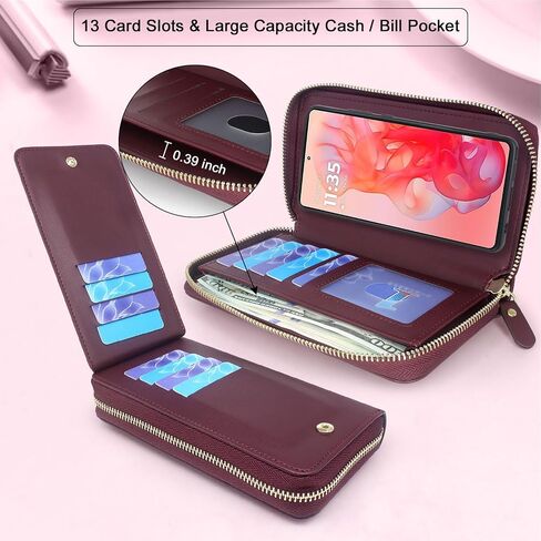 Lacass Wallet for Motorola Moto G Stylus 5G 2024, Crossbody Dual Zipper Detachable Magnetic Leather Wallet Case Cover Wristlets Wrist Strap 13 Card Slots Money Pocket(Floral Dark Purple) in Saudi Arabia