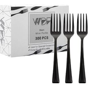 WDF Disposable Plastic Mini Forks 300 Pieces 4 Inches | Gold Plastic Forks | Heavy Duty Plastic Tasting Forks | Perfect for Small Appetizers and Desserts (Mini Forks)