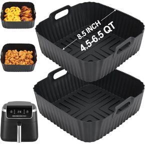 BYKITCHEN 9 Inch Square Silicone Air Fryer Liners for 5.5 to 9 QT, Set of 2, Reusable Silicone Air Fryer Tray Insert, Air Fryer Accessories for Corsori, Gourmia, Instant Vortex, Power XL and More
