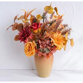 LUEUR Artificial Fall Flowers Bouquets with Vase, Silk Faux Gerber Daisy Flowers Arrangement Sunflower Bouquets in Vase Suitable Home Fall Decor Table Centerpieces Decoration