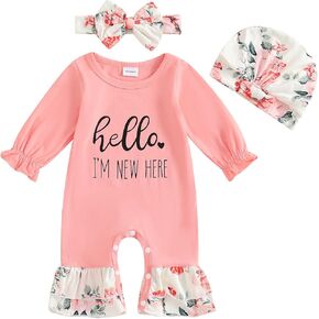 FYBITBO Preemie Girls Baby Clothes Newborn Im New Here Outfit Ribbed Knit Jumpsuit Romper Infant Going Home Outfit Girls