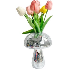 Elegantly Shinny Handcrafted Disco Mushroom Decrative Flower Vase Glass Disco Flower Pot for Home Decor