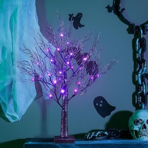 LIGHTSHARE 6FT Halloween Willow Tree 200 LED Lights Artificial Black Spooky Tree for Home, Festival, Nativity,Party, and Christmas Decoration, Indoor and Outdoor Use (Orange & Purple, 6FT)