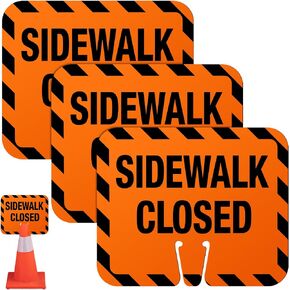 6 Pcs Plastic Traffic Cone Sign Sidewalk Closed Traffic Cone Top Warning Sign 10.4" Height x 12.6" Width x 0.05" Thickness Road Caution Sign for Outdoor Barricade Construction