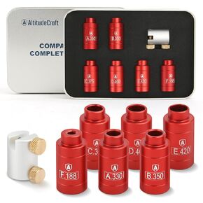 Bullet Comparator Kit with 14 Inserts, Universal Fit for .17 to .45 Calibers, Precision Ammo Reloading Supplies and Equipment and Gauge Tool with Tin Box, Anodized Aluminum