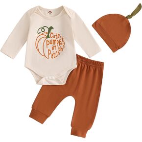 Newborn Boy Clothes Baby Fall Outfit Letter Cow Print Long Sleeve Rompers Pants Hat 3Pcs Winter Clothing Set