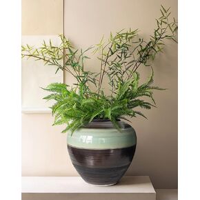 GeLive White Rustic Vase Round Vintage Ceramic Vase Moon Jar Jingdezhen Handmade Pottery Wabi Sabi Vase Fresh and Dried Flower Vase Table Centerpiece Vase Glossy Finish Farmhouse Home Decor