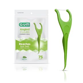 GUM Angled Floss Picks, Perfect for Tight Teeth, Extra Strong Shred-Resistant Dental Floss, Angled for Easy Reach, Dental Flossers for Adults, Fresh Mint Flavor, 75ct (4pk)