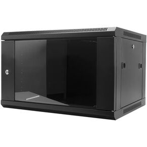 Cmple - 12U Wall Mount Cabinet with Glass Door, Lockable, 16" Deep for Network Data Computer Equipment, 132lbs Maximum Static Load, Unassembled, Steel - Black