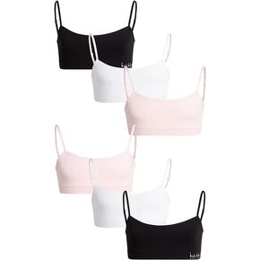 Nicole Miller Girls' Training Bra - 3 Pack/6 Pack Seamless Long Line Cami Bralette - Breathable Sports Bra for Girls (S-XL), Size Large, White/Medium Grey Heather/Light Pink- 3pk