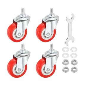 PATIKIL 1.5 Inch Swivel Caster Wheels Set of 4, M8 x 15mm Ball Bearings Threaded Stem PVC Castors Total Load Capacity 231lbs with Nuts Gaskets Wrench for Furniture Chairs Trolley, Red