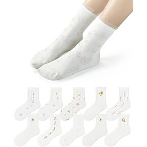 10 pairs cute socks for women white crew socks size 5-9,short crew socks for women cute quarter socks women