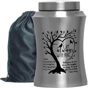 Cremation Urn for Ashes Large Urn for Human Ashes Memory Decorative Funeral Burial Urn Keepsake for Male Female Ashes with Velvet Bag up to 220 lbs Hummingbird Tree of Life Stainless Steel