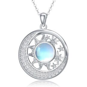 Sun and Moon Necklace 925 Sterling Silver Sun Necklace Star Moon Necklace Pendant Jewelry Birthday Gift for Women