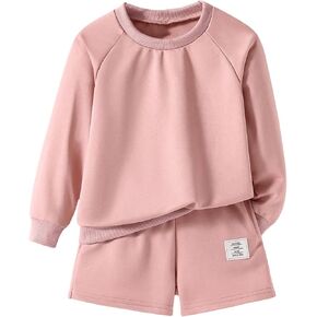 MakeMeChic Girl's 2 Piece Outfits Casual Crew Neck Long Sleeve Sweatshirt and Elastic Waist Shorts Tracksuit Sets