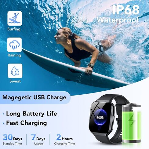Smart Watch for Men Women, 1.96" Smartwatch (Answer/Make Call), IP68 Waterproof Fitness Tracker, 112+ Sport Modes, Heart Rate and Sleep Monitor, Pedometer, Smartwatches for Android iOS, Dark Blue in Kuwait