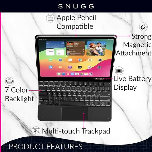 Snugg iPad Pro 11 Case with Keyboard (M4) with Apple Pencil Holder & Live Battery Display - Wireless Bluetooth Backlit Magic Keyboard 11 Case for iPad 11 Case with Keyboard - White in Kuwait