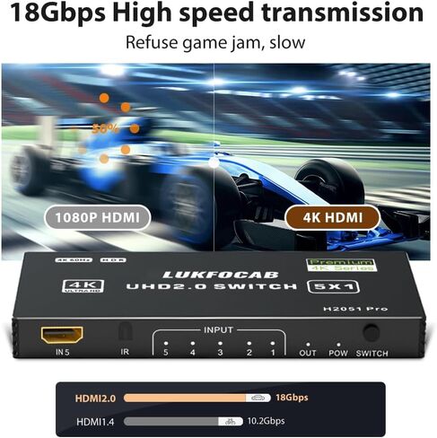 HDMI 2.0 Switch 3 in 1 Out, 4K 60Hz UHD 3 Port HDMI Selector Box, Auto Switch with IR Remote Control Support HDCP 2.2 HDR10 3D 18Gbps, Compatible with Xbox PS5/4/3 Fire Stick Roku DVD Player PC HDTV in Saudi Arabia