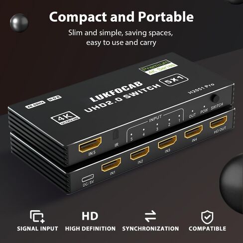 HDMI 2.0 Switch 3 in 1 Out, 4K 60Hz UHD 3 Port HDMI Selector Box, Auto Switch with IR Remote Control Support HDCP 2.2 HDR10 3D 18Gbps, Compatible with Xbox PS5/4/3 Fire Stick Roku DVD Player PC HDTV in Saudi Arabia