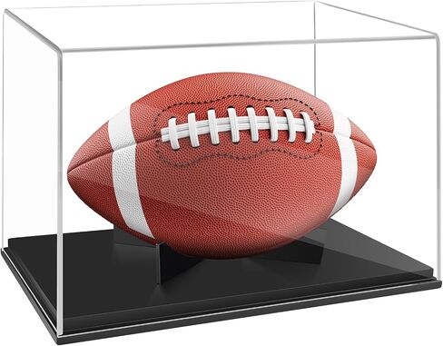 Football Display Case Full Size，Memorabilia Display Box Cases for Football or Memorial Sports Gloves，Acrylic Clear Box with Wood Stand Solid Base in Saudi Arabia