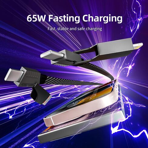 Multi Charging Cable,(2 Pack 5FT),Retractable Charging Cable 3 in 1 Charging Cable Universal USB Charging Cord with Type-C, Micro USB,IP Port for Most Cell Phones & Pads-Gray in Saudi Arabia