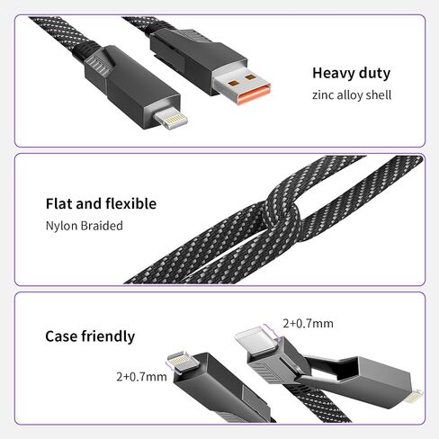 Multi Charging Cable,(2 Pack 5FT),Retractable Charging Cable 3 in 1 Charging Cable Universal USB Charging Cord with Type-C, Micro USB,IP Port for Most Cell Phones & Pads-Gray in Saudi Arabia
