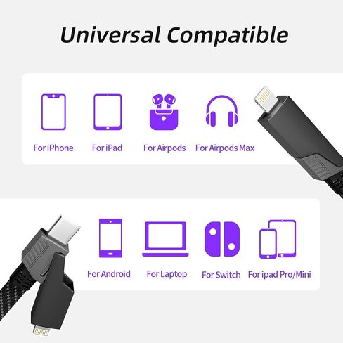 Multi Charging Cable,(2 Pack 5FT),Retractable Charging Cable 3 in 1 Charging Cable Universal USB Charging Cord with Type-C, Micro USB,IP Port for Most Cell Phones & Pads-Gray in Saudi Arabia