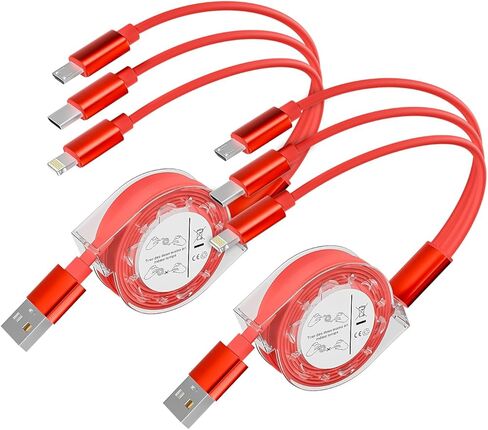 Multi Charging Cable,(2 Pack 5FT),Retractable Charging Cable 3 in 1 Charging Cable Universal USB Charging Cord with Type-C, Micro USB,IP Port for Most Cell Phones & Pads-Gray in Saudi Arabia