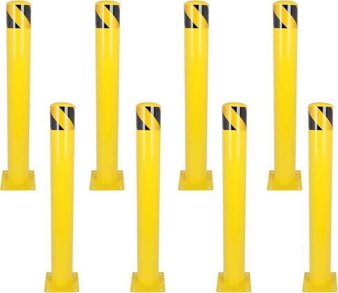 Safety Bollard Post, 36Inx4.5In Steel Bollard Post, Yellow Safety Steel Bollard for Parking Bollard, Roadside Guardrail, Traffic Protection, Environmental Protection, 4 Packs in Saudi Arabia