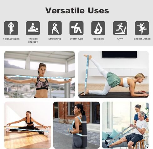 Durable Non-Elastic Stretch Strap for Physical Therapy and Yoga, 10 Loops Stretching Band for Pilates, Flexibility, Exercise - Ideal for Men & Women in Saudi Arabia