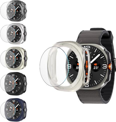 [5+5 Pack] Case for Samsung Galaxy Watch 7 Ultra 47mm Screen Protector,Waterproof Tempered Glass Screen Protector Accessories Hard PC Protective Cover Bumper for Galaxy Watch Ultra in Kuwait